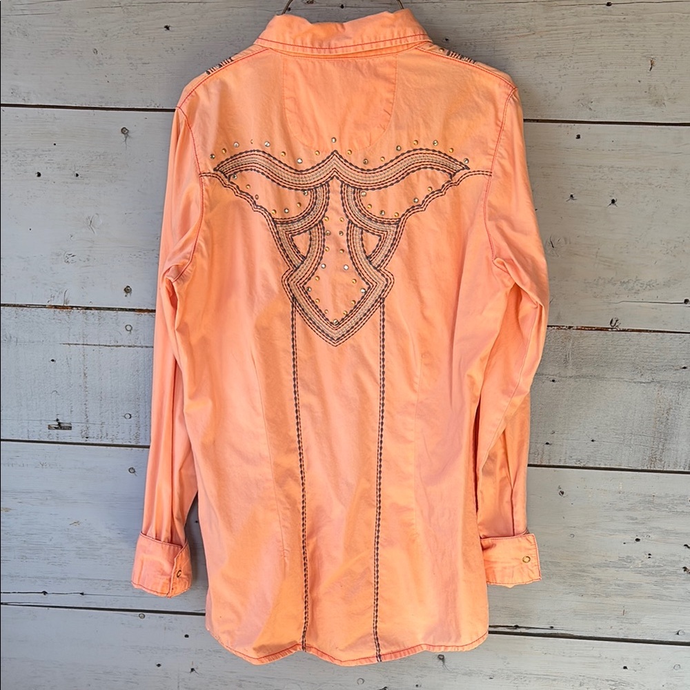 Embellished Peach Button-Up Shirt - Picture 2 of 6